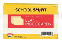 INDEX CARDS 4X6 UNRULED CANARY PACK OF 100 SCHOOL SMART