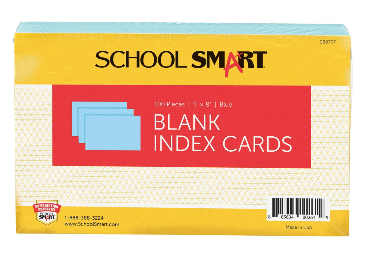 INDEX CARDS 5X8 UNRULED BLUE PK OF 100 SCHOOL SMART
