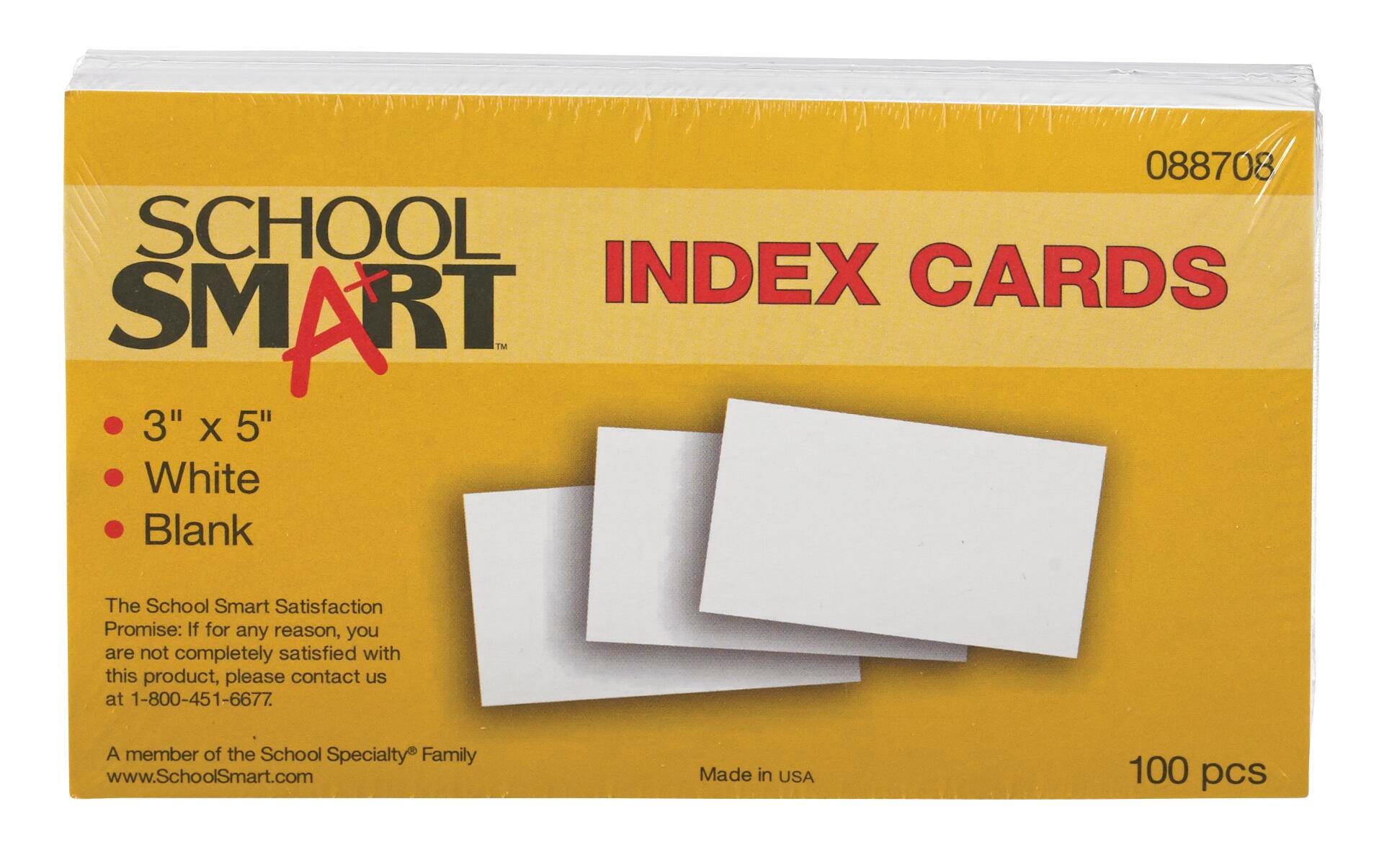 INDEX CARD 3X5 PLAIN WHITE PACK OF 100 SCHOOL SMART