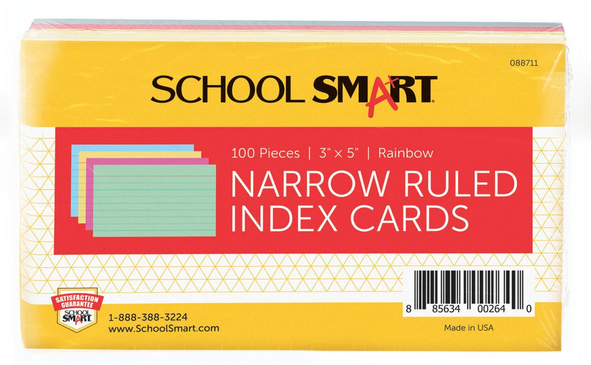 INDEX CARDS 3X5 RULED ASST COLORS PK OF 100 SCHOOL SMART