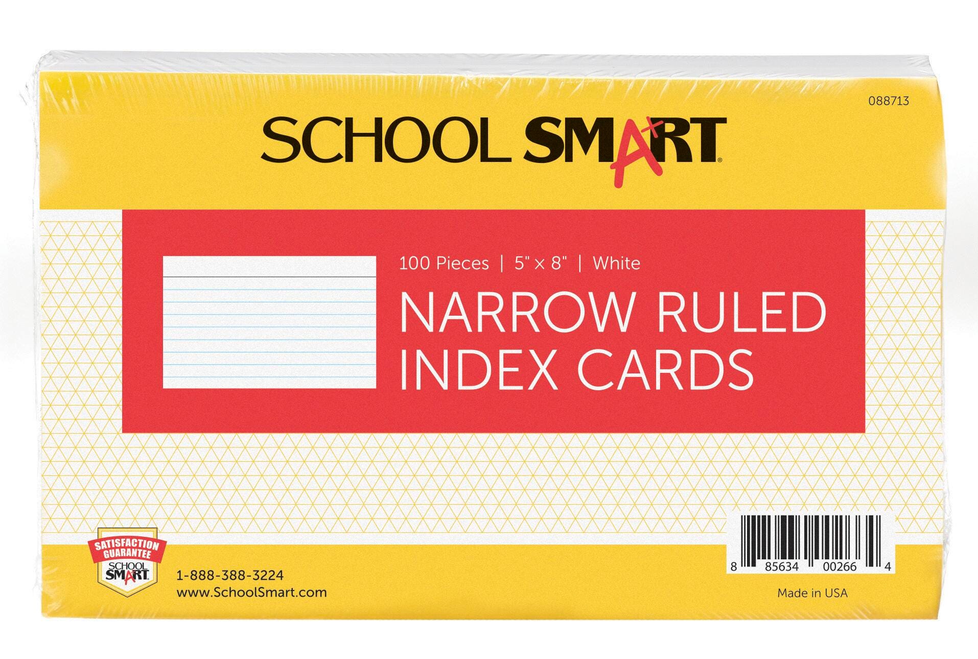 CARDS INDEX 5X8 RULED WHITE PK OF 100 SCHOOL SMART