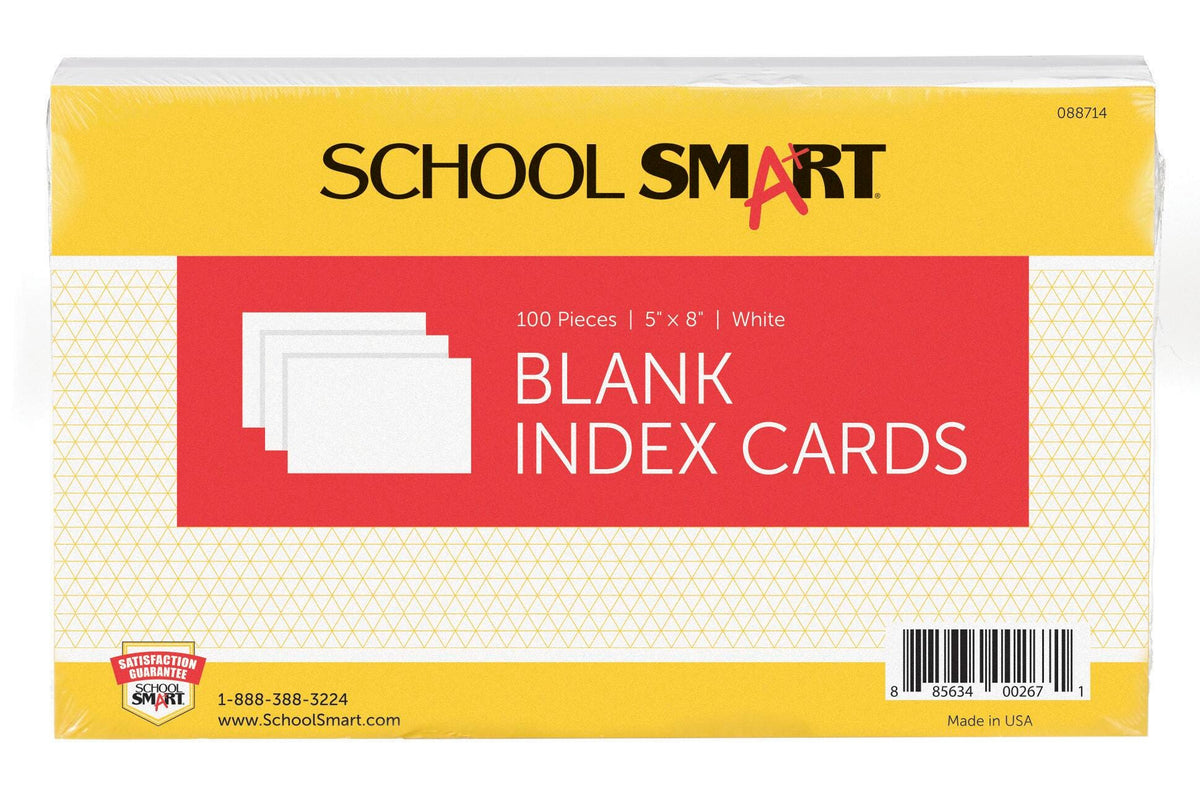 CARDS INDEX 5X8 UNRULED WHITE PACK OF 100 SCHOOL SMART