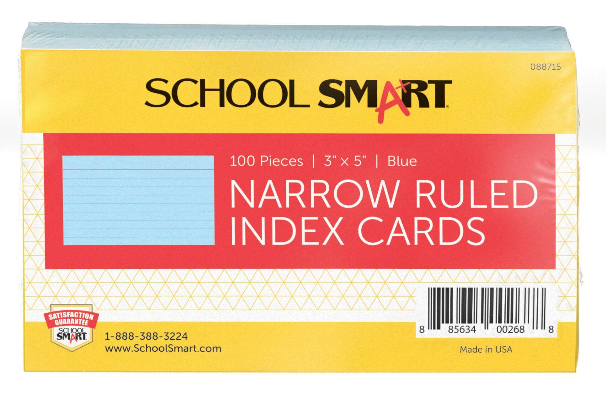 INDEX CARDS 3X5 RULED BLUE PK OF 100 SCHOOL SMART