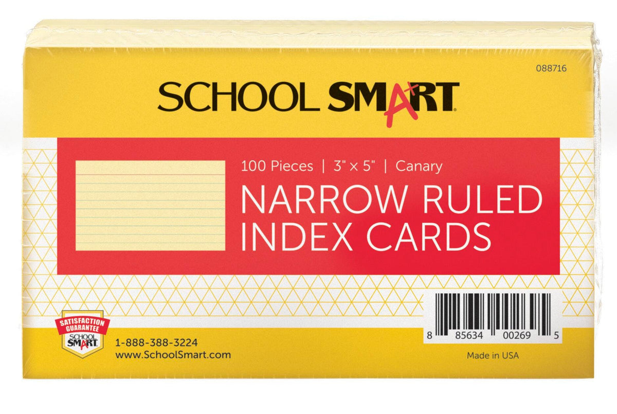 INDEX CARDS 3X5 RULED CANARY PK OF 100 SCHOOL SMART