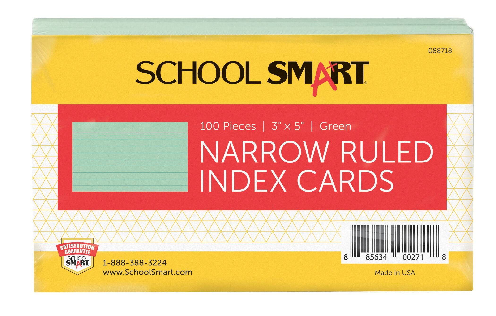 INDEX CARDS 3X5 RULED GREEN PK OF 100 SCHOOL SMART