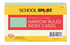 INDEX CARDS 3X5 RULED GREEN PK OF 100 SCHOOL SMART