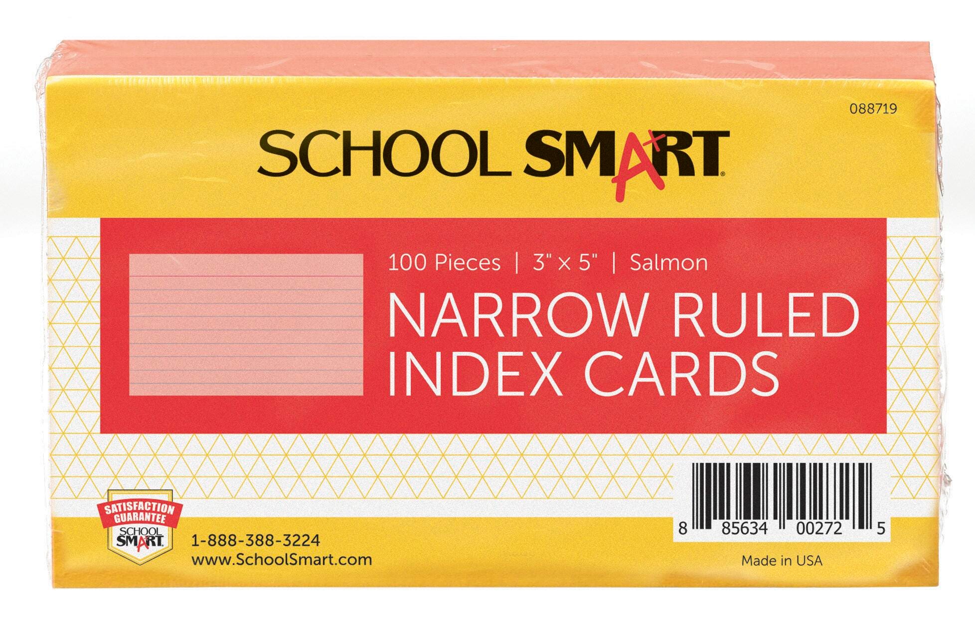 INDEX CARDS 3X5 RULED SALMON PK OF 100 SCHOOL SMART