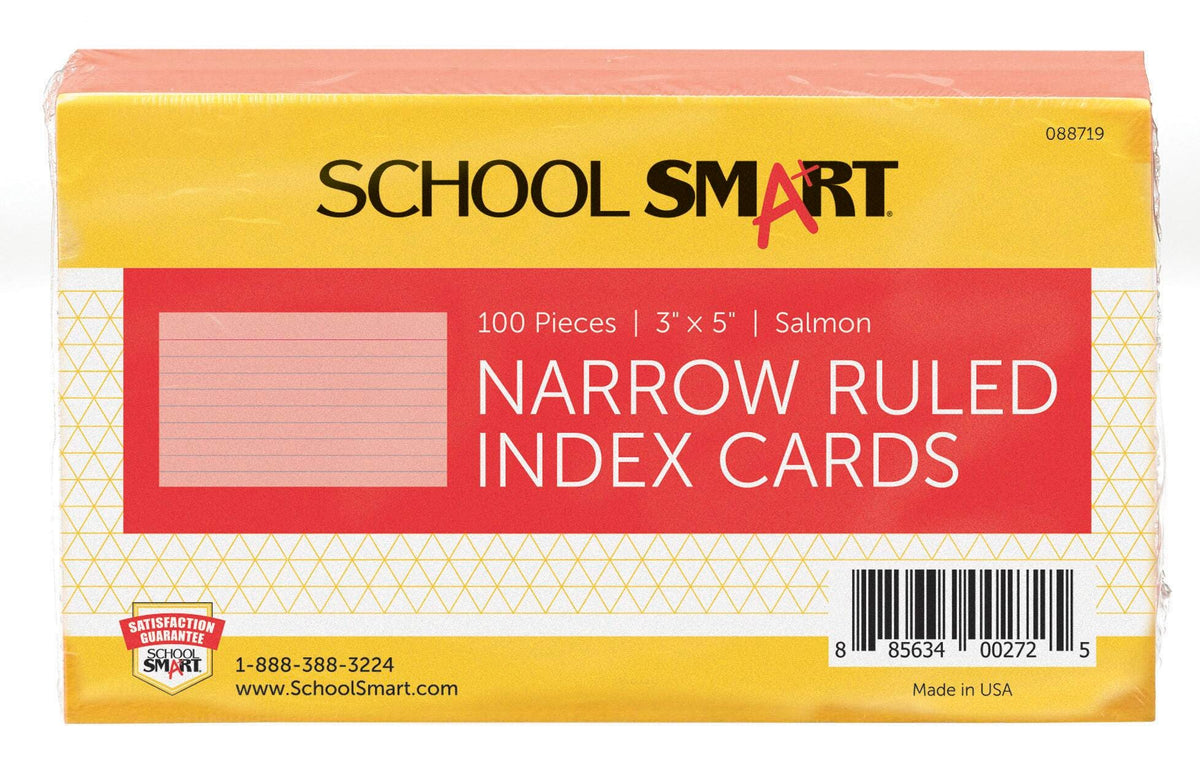 INDEX CARDS 3X5 RULED SALMON PK OF 100 SCHOOL SMART