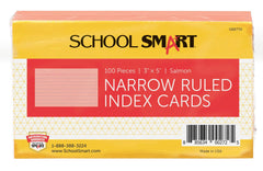 INDEX CARDS 3X5 RULED SALMON PK OF 100 SCHOOL SMART