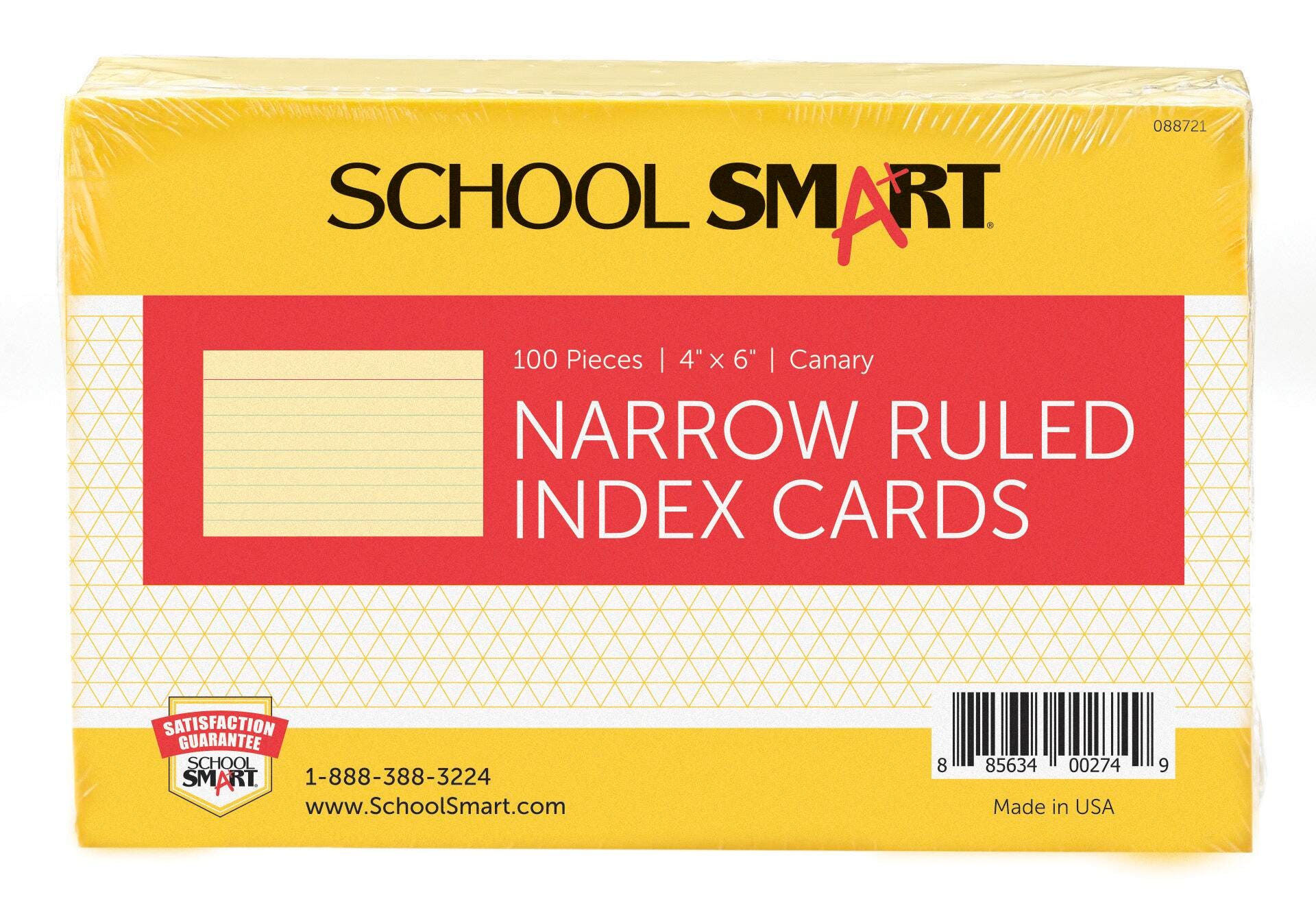 CARDS INDEX 4X6 RULED CANARY PK OF 100 SCHOOL SMART