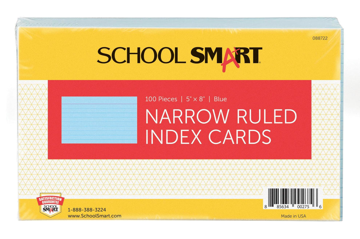 CARDS INDEX 5X8 RULED BLUE PK OF 100 SCHOOL SMART