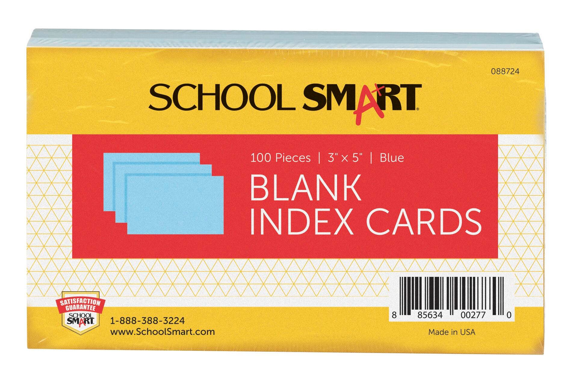 INDEX CARD 3X5 PLAIN BLUE PACK OF 100 SCHOOL SMART