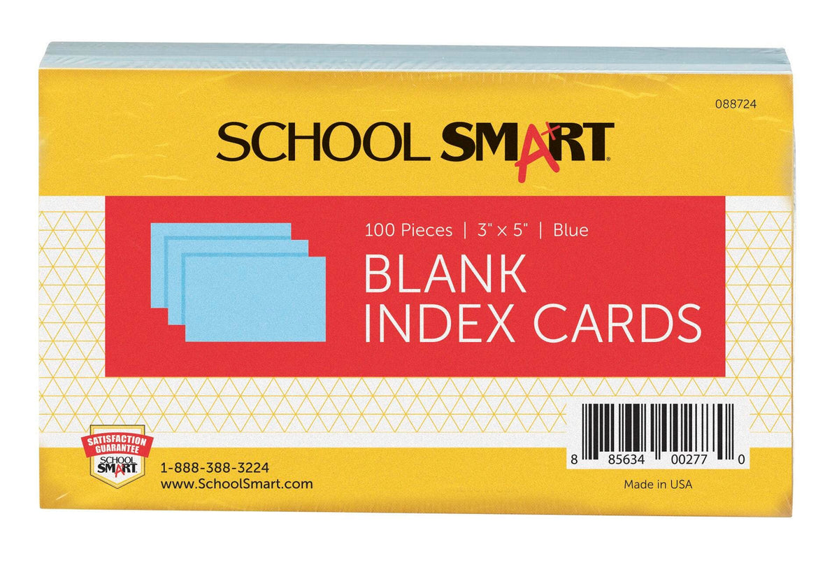 INDEX CARD 3X5 PLAIN BLUE PACK OF 100 SCHOOL SMART