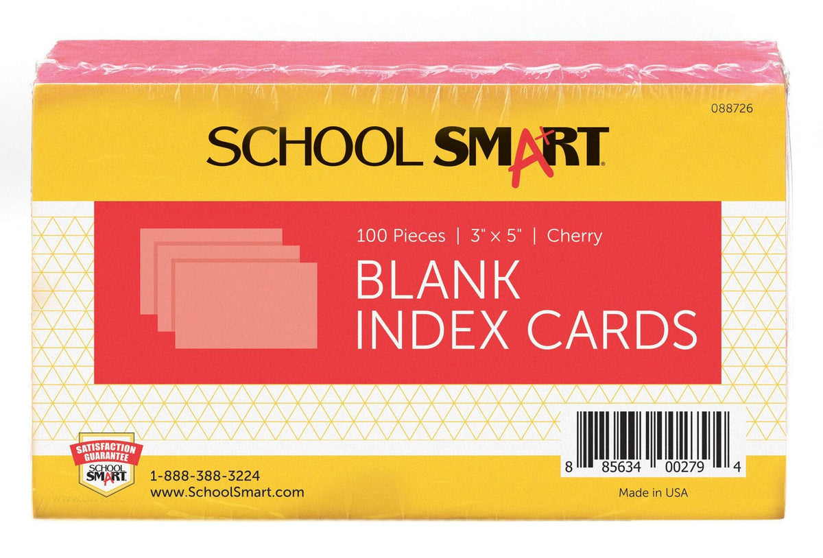 INDEX CARD 3X5 PLAIN CHERRY PACK OF 100 SCHOOL SMART