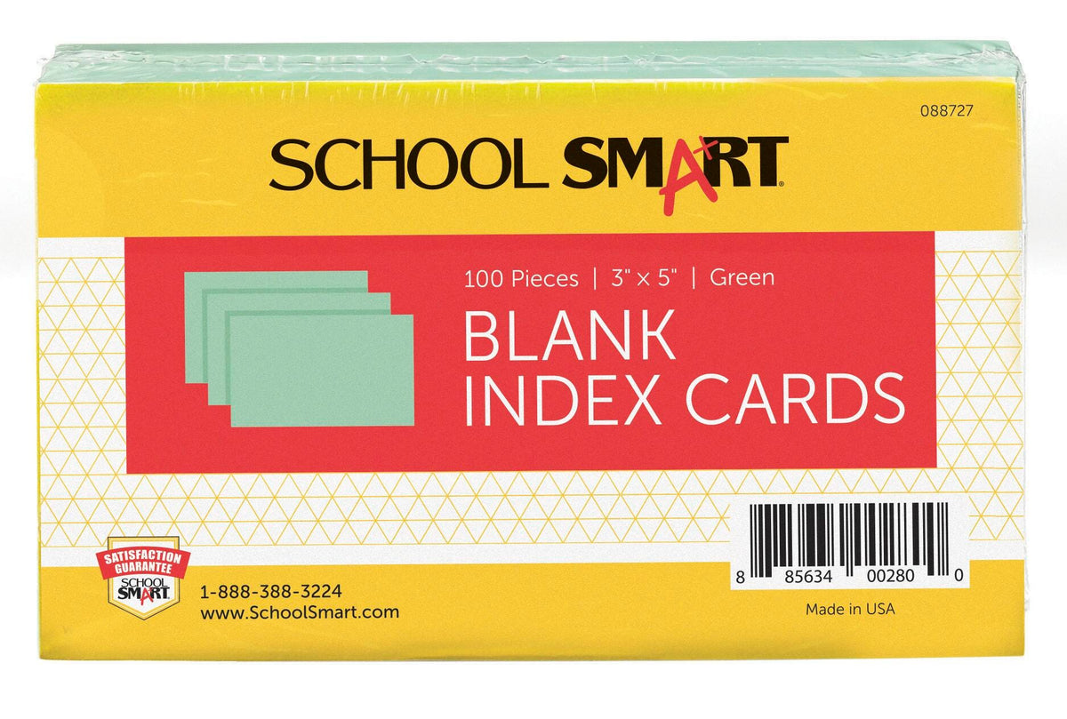 INDEX CARD 3X5 PLAIN GREEN PACK OF 100 SCHOOL SMART