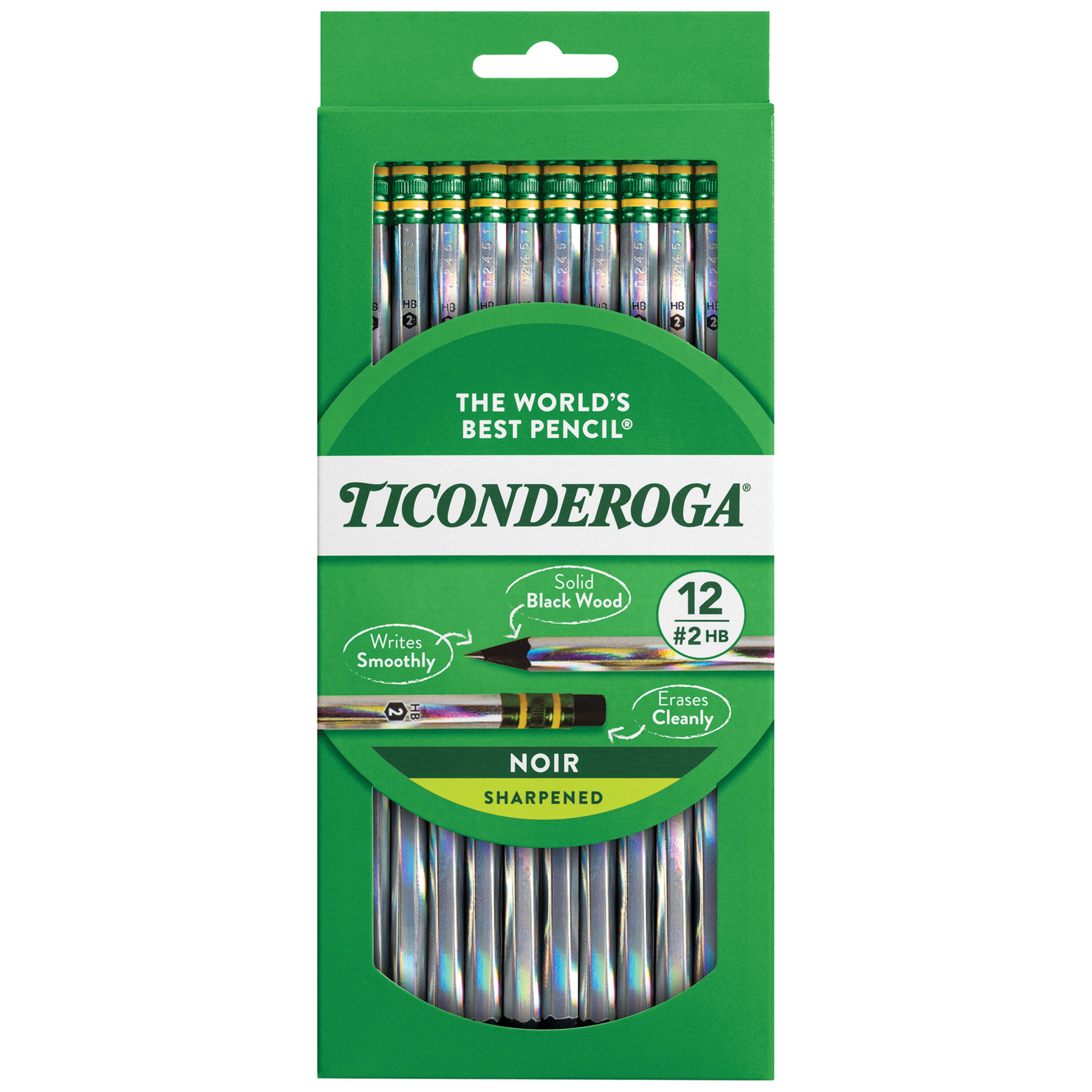 TICONDEROGA PRE-SHARPENED WOOD NO. 2 NOIR BLACK PACK OF 12