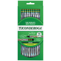 TICONDEROGA PRE-SHARPENED WOOD NO. 2 NOIR BLACK PACK OF 12