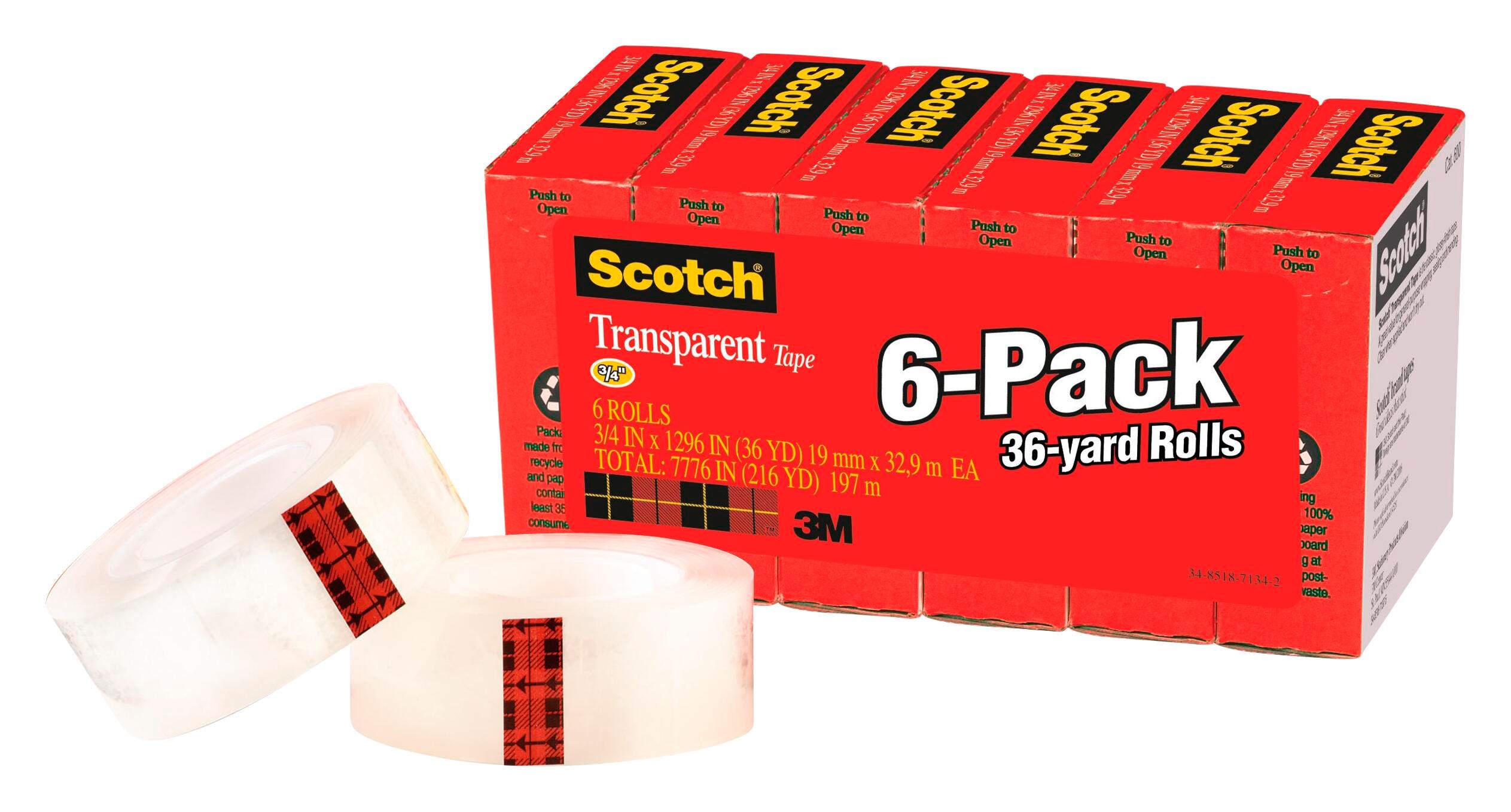 TAPE SCOTCH 600 TRANSPARENT 0.75 IN X 1296 IN PACK OF 6