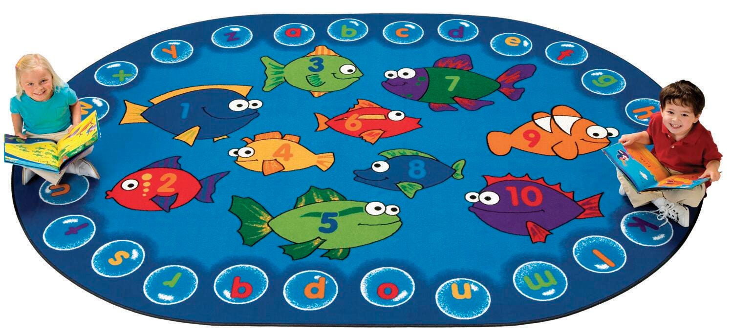 CARPETS FOR KIDS - PREMIUM FISHING FOR LITERACY - 6 FT 9 IN X 9 FT 5 IN OVAL