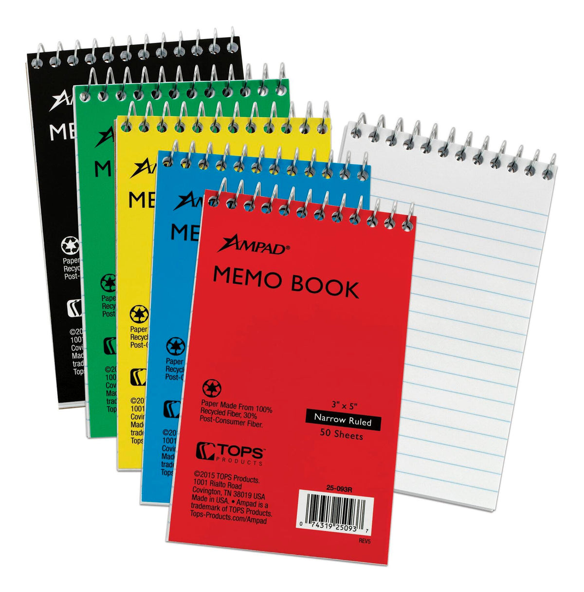 NOTEBOOK MEMO 3X5 IN ASSORTED COLOR 50 SHTS TOP25093