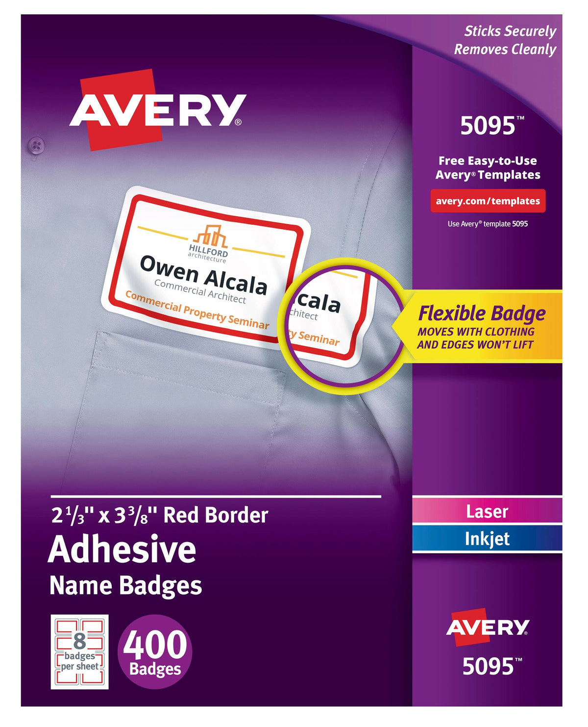 NAME BADGE ADHESIVE RED BORDER PK OF 400 AVE5095
