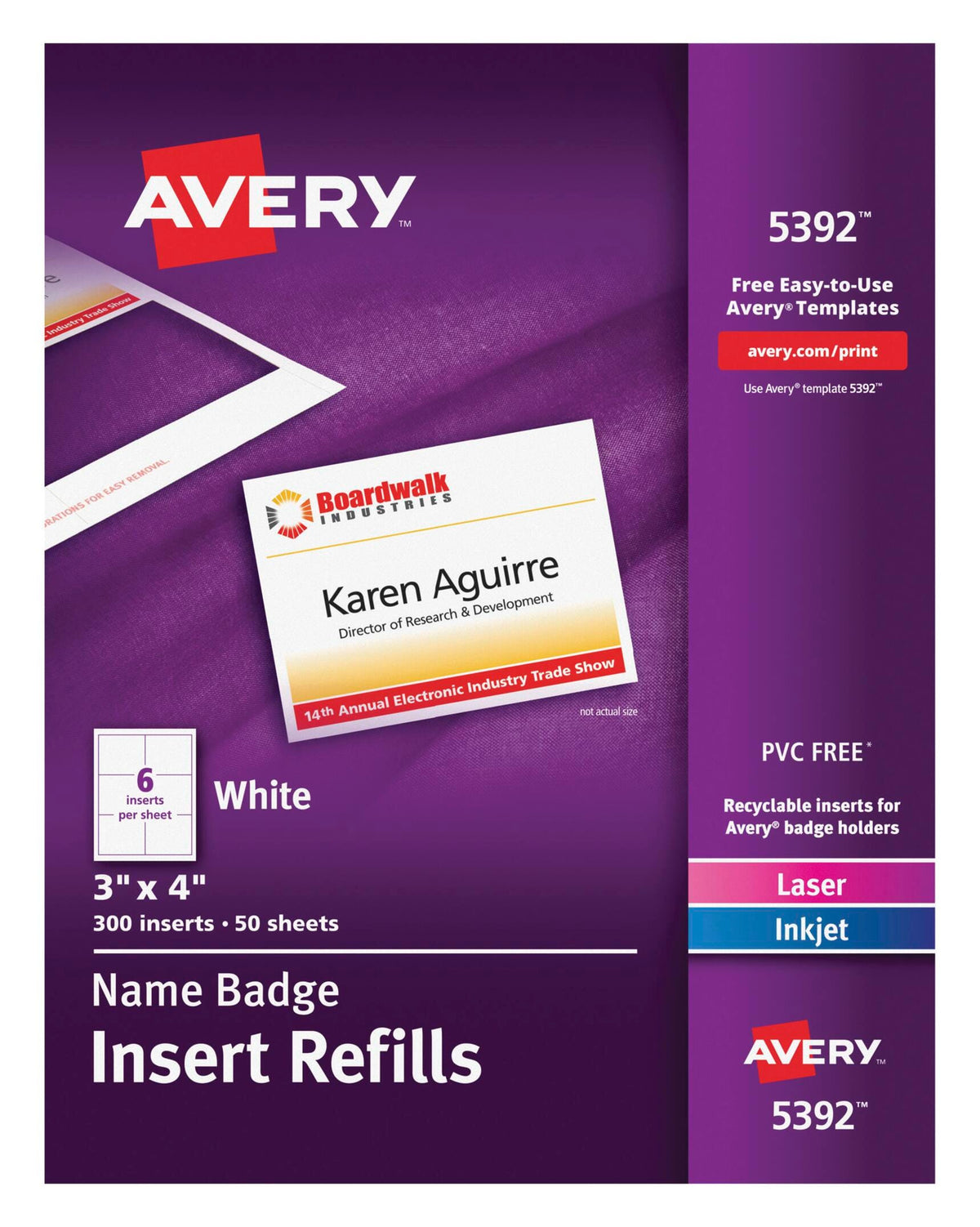 NAME BADGE INSERT REFILL 3X4 IN PK OF 300 AVE5392