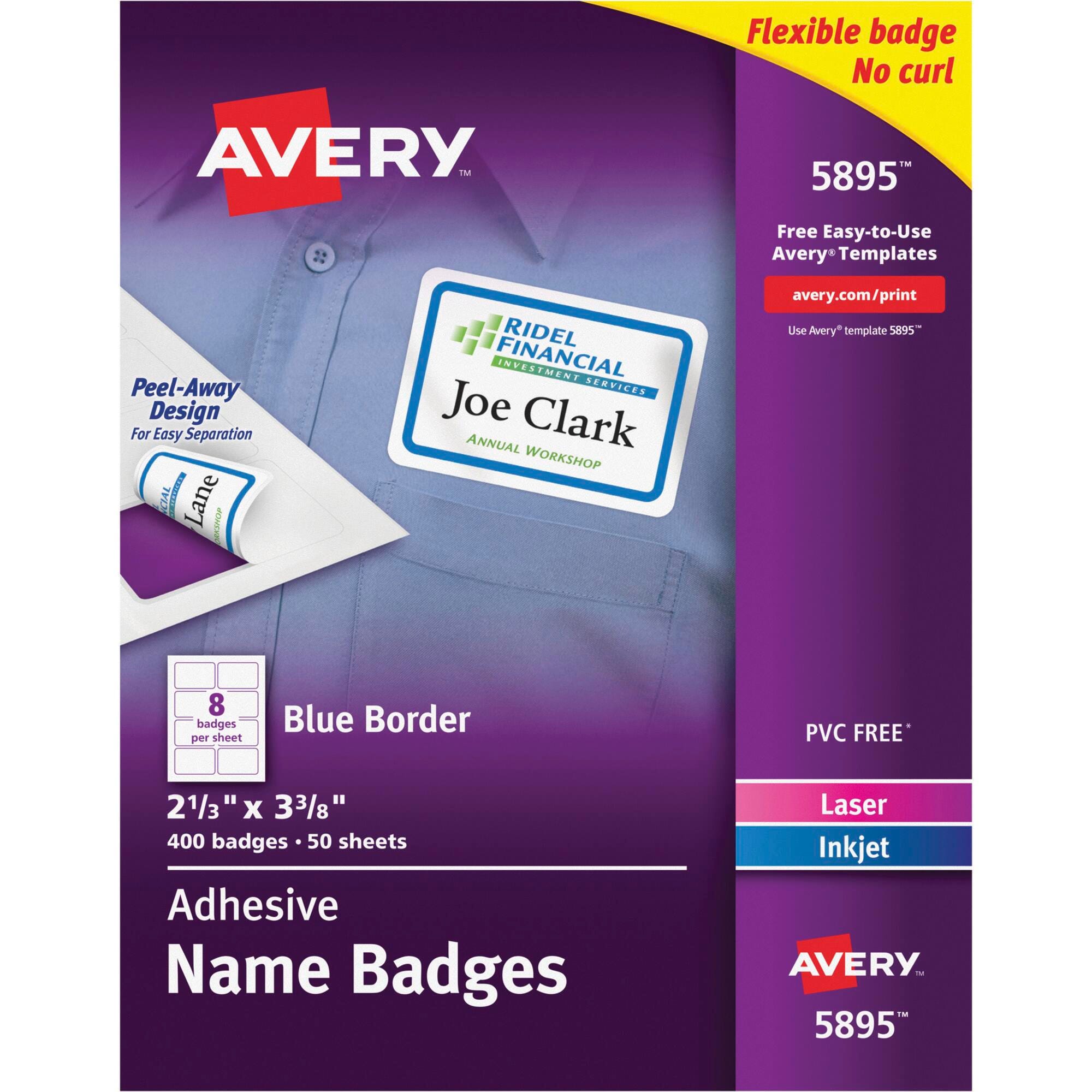 NAME BADGE ADHESIVE BLUE BORDER PK OF 400 AVE5895