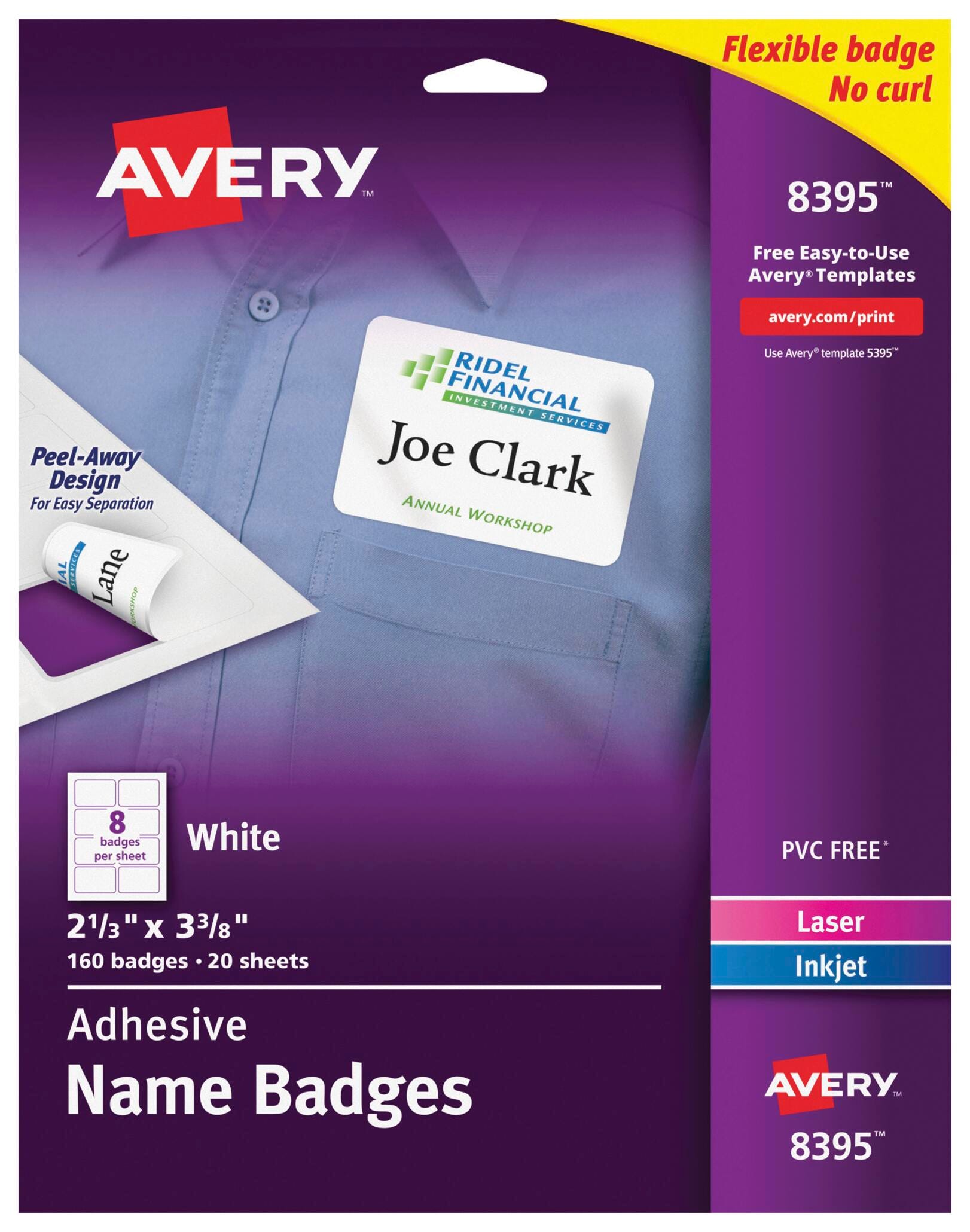 NAME BADGE ADHESIVE WHITE PK OF 160 AVE8395