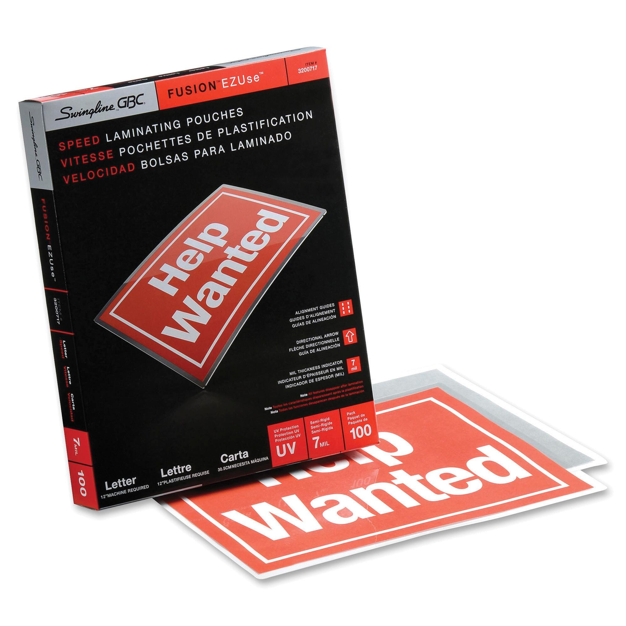 LAMINATING POUCH - LETTER SIZE - 9 X 11-1/2 INCH - 7MIL - CLEAR - PACK OF 100