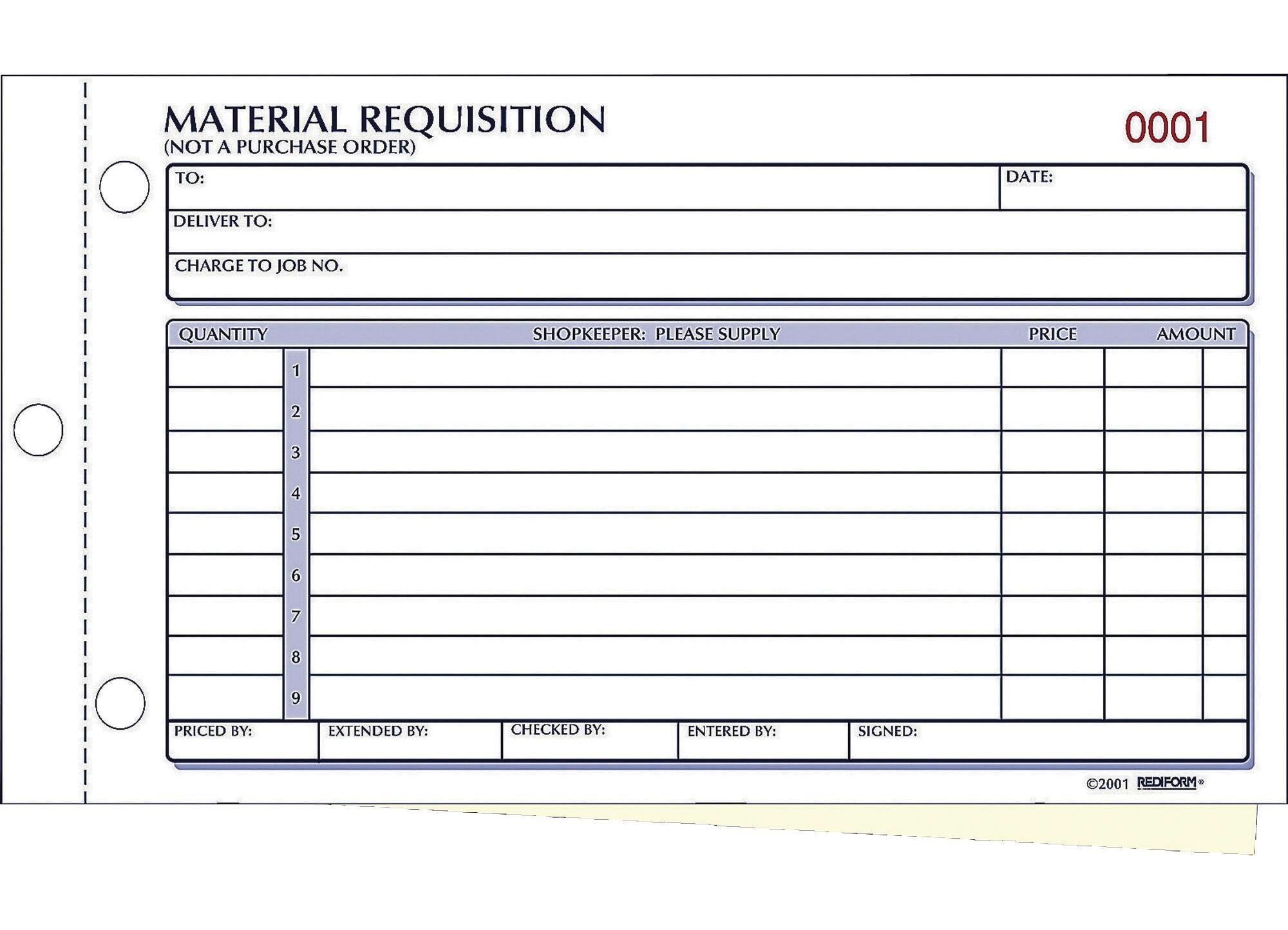 BOOK REQ PARTS/MATRL DUP