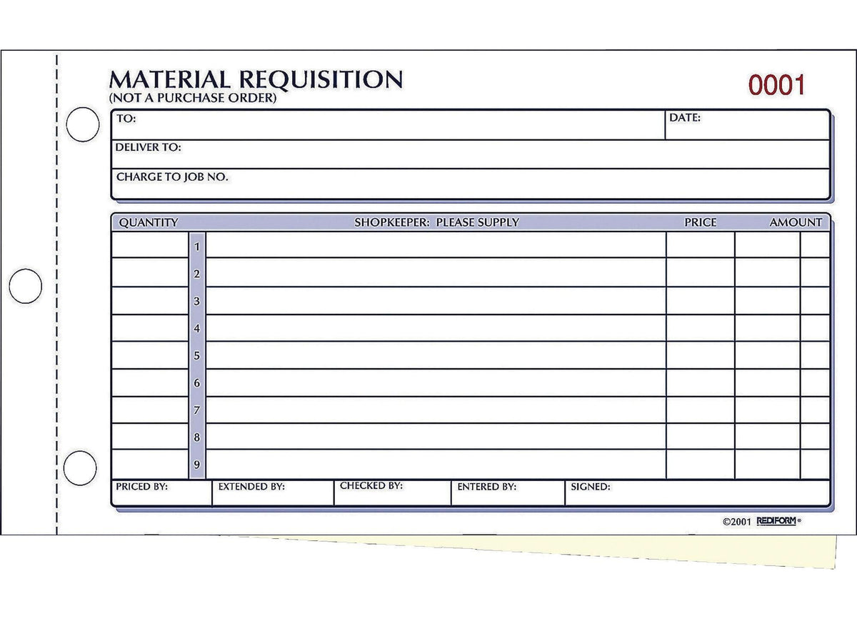 BOOK REQ PARTS/MATRL DUP