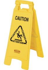SIGN - SP RICHARDS CO - MULTI-LINGUAL CAUTION FLOOR SIGN - ENGLISH/FRENCH/SPANISH/GERMAN - 11 W X 26 D X 25 H IN - YELLOW COLOR - EACH