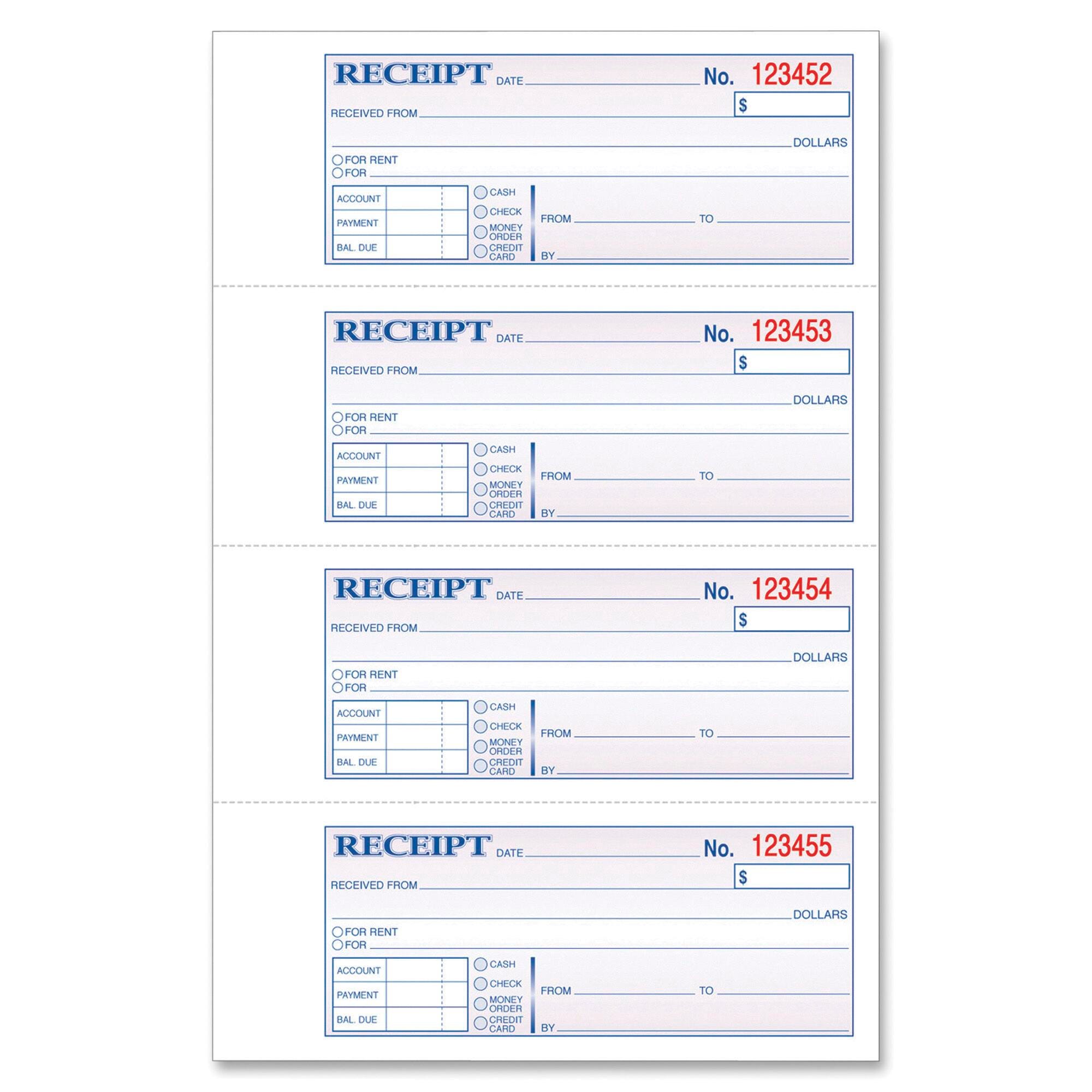 BOOK RECEIPT 2-PART CARBONLESS 2.75X7.25 200-SETS TOP46806