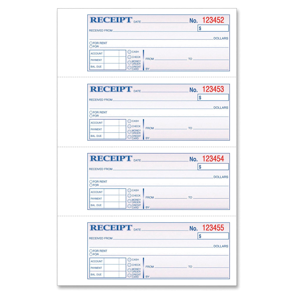 BOOK RECEIPT 2-PART CARBONLESS 2.75X7.25 200-SETS TOP46806