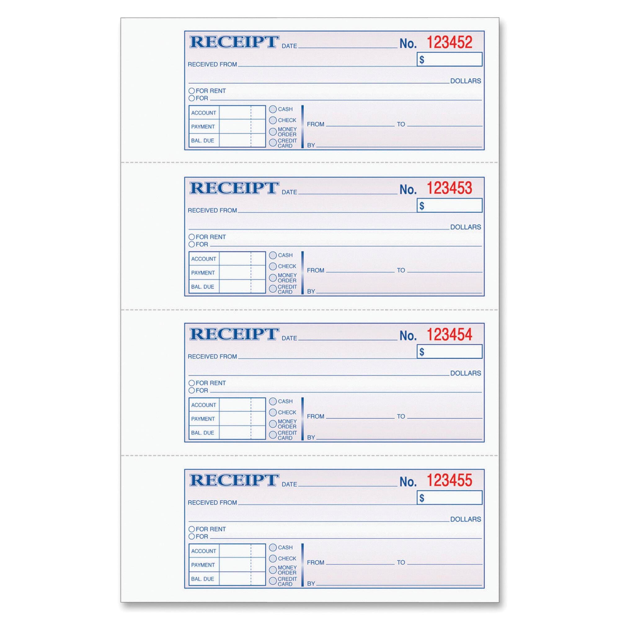 BOOK RECEIPT 3-PART CARBONLESS 2.75X7.25 100-SETS TOP46808