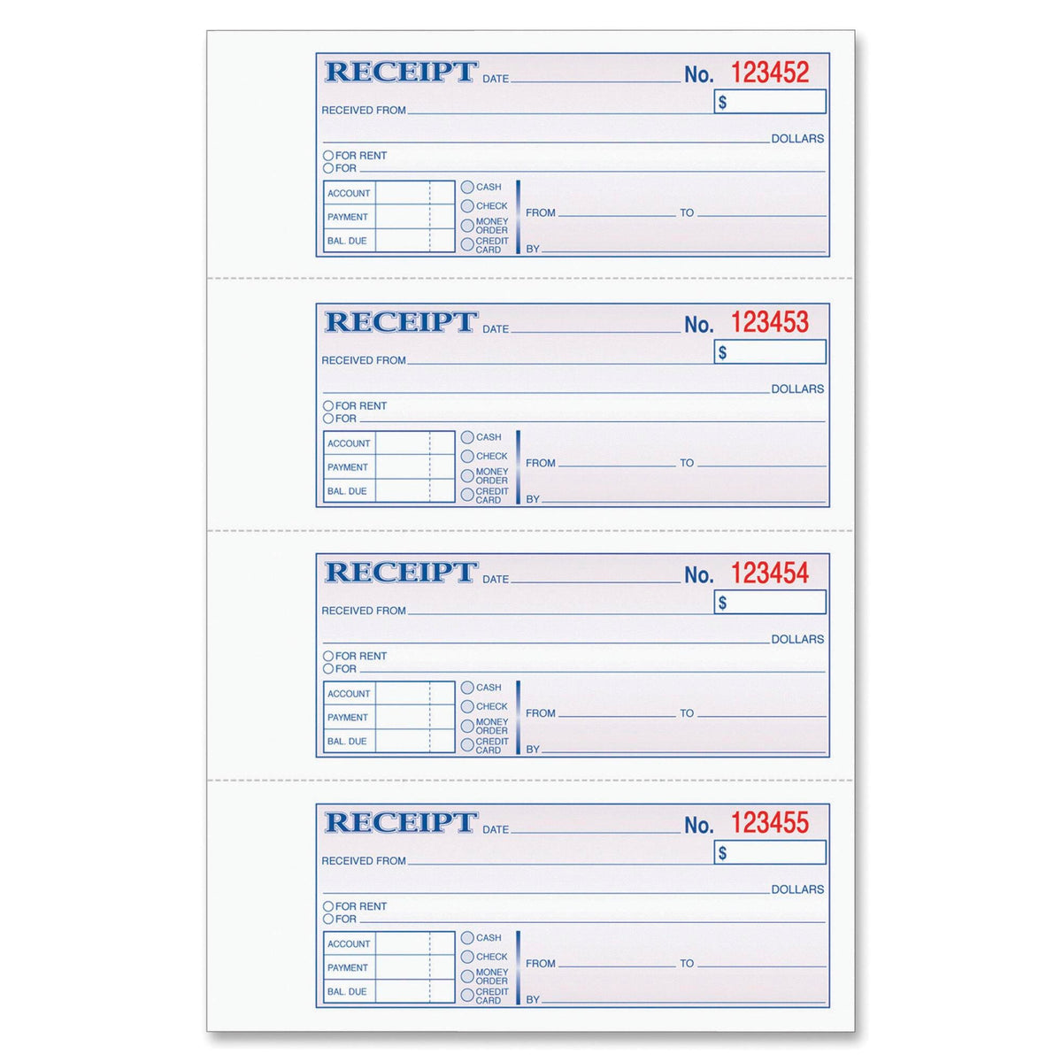 BOOK RECEIPT 3-PART CARBONLESS 2.75X7.25 100-SETS TOP46808