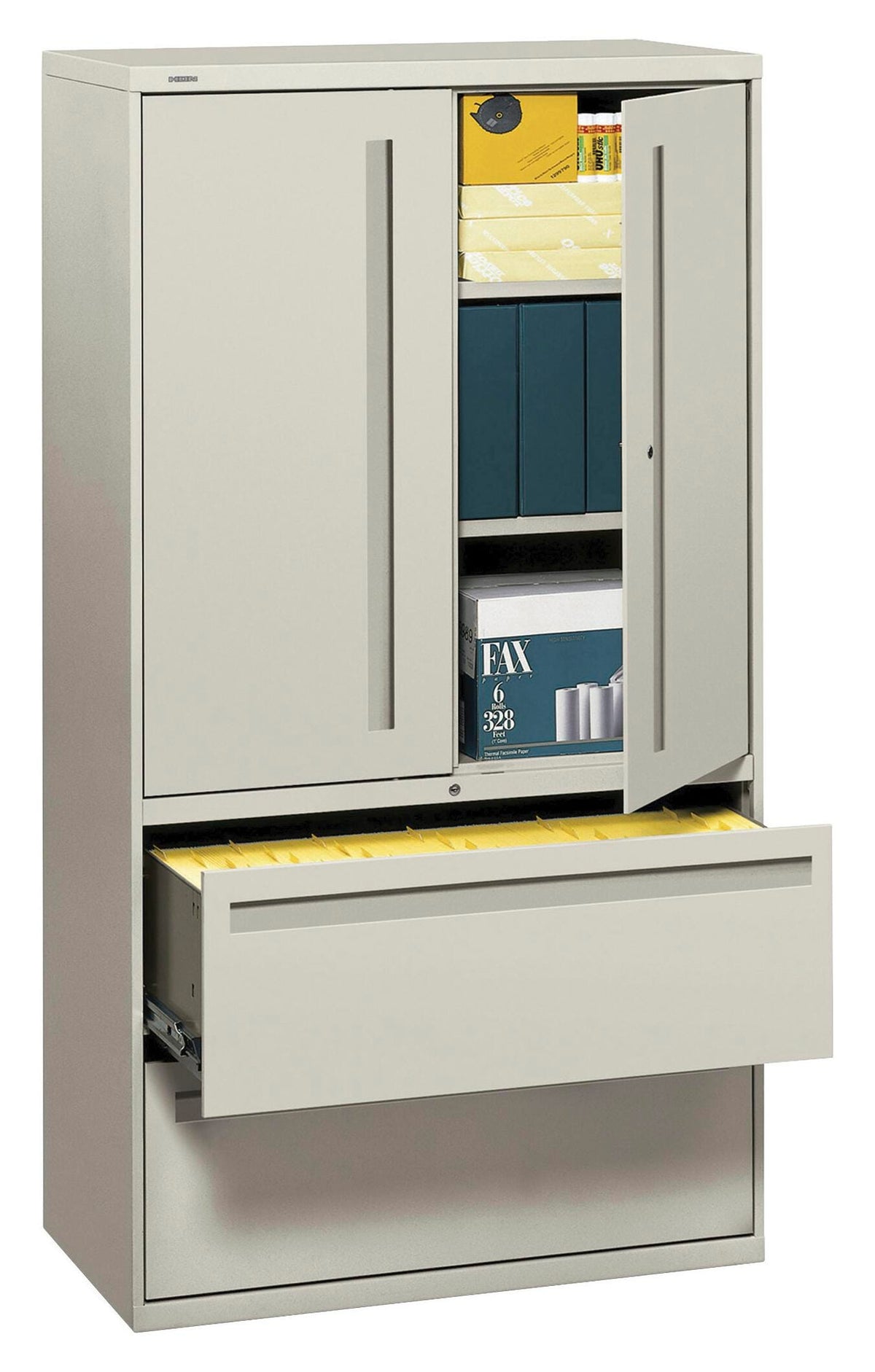 FILE LATERAL 2-DRAWER W/STORAGE 2-SHELF LIGHT GRAY HON785LSQ