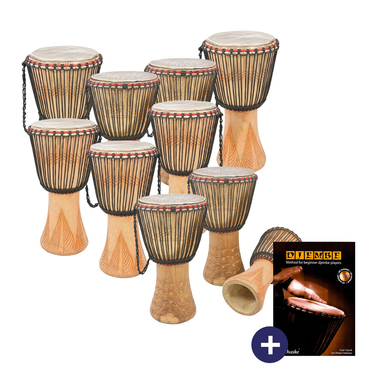 Percussion Plus Ghanaian djembe 10 player pack - rope tuned