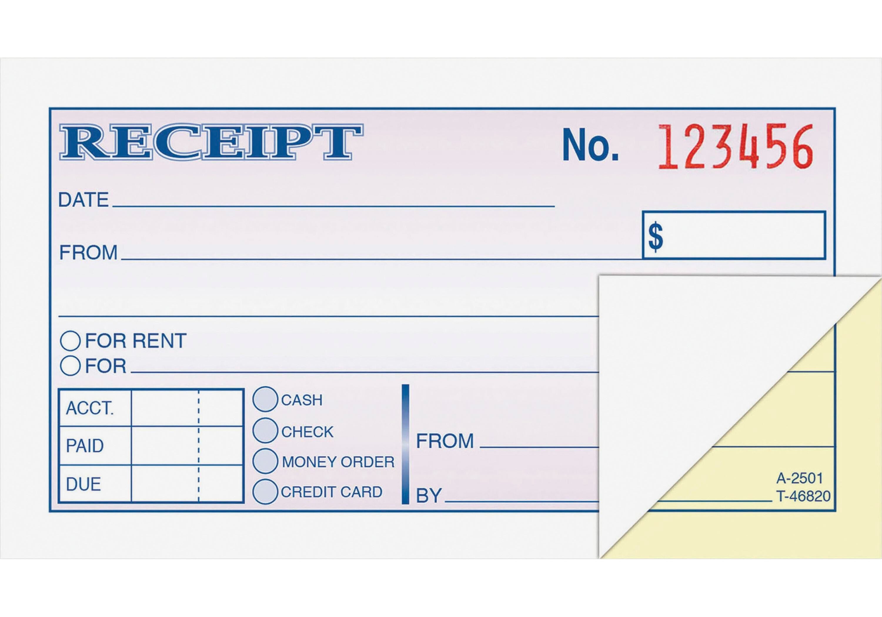 BOOK MONEY RCPT 2.75X5.375 WHITE/CANARY ABFDC2501