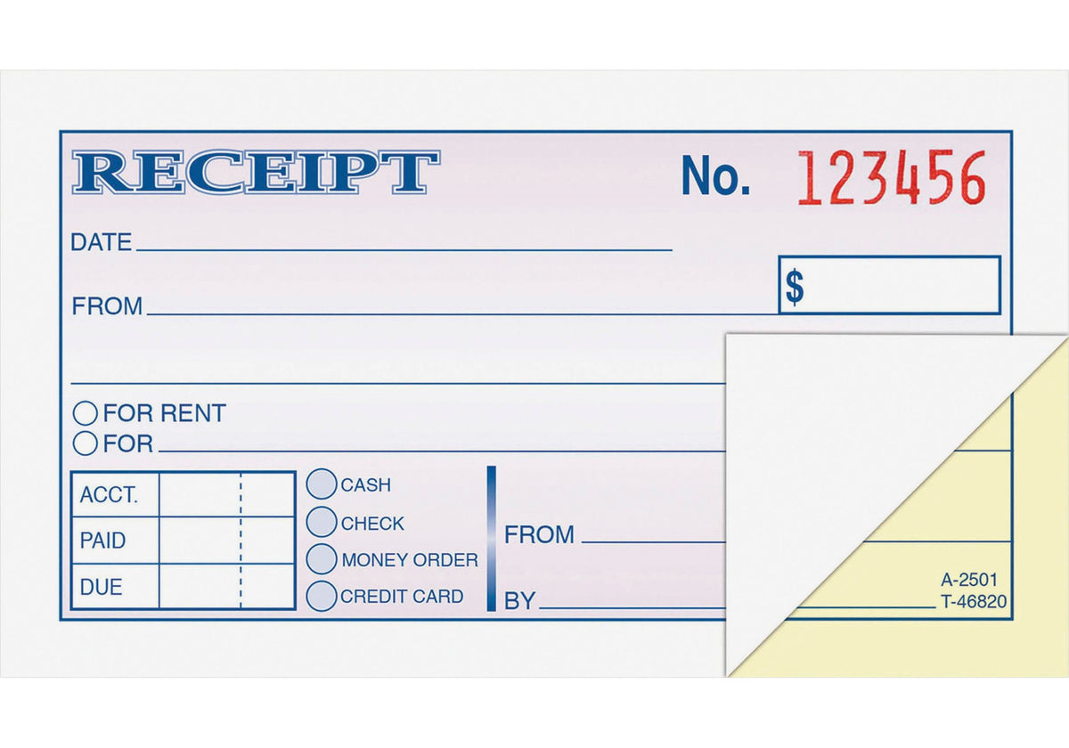 BOOK MONEY RCPT 2.75X5.375 WHITE/CANARY ABFDC2501