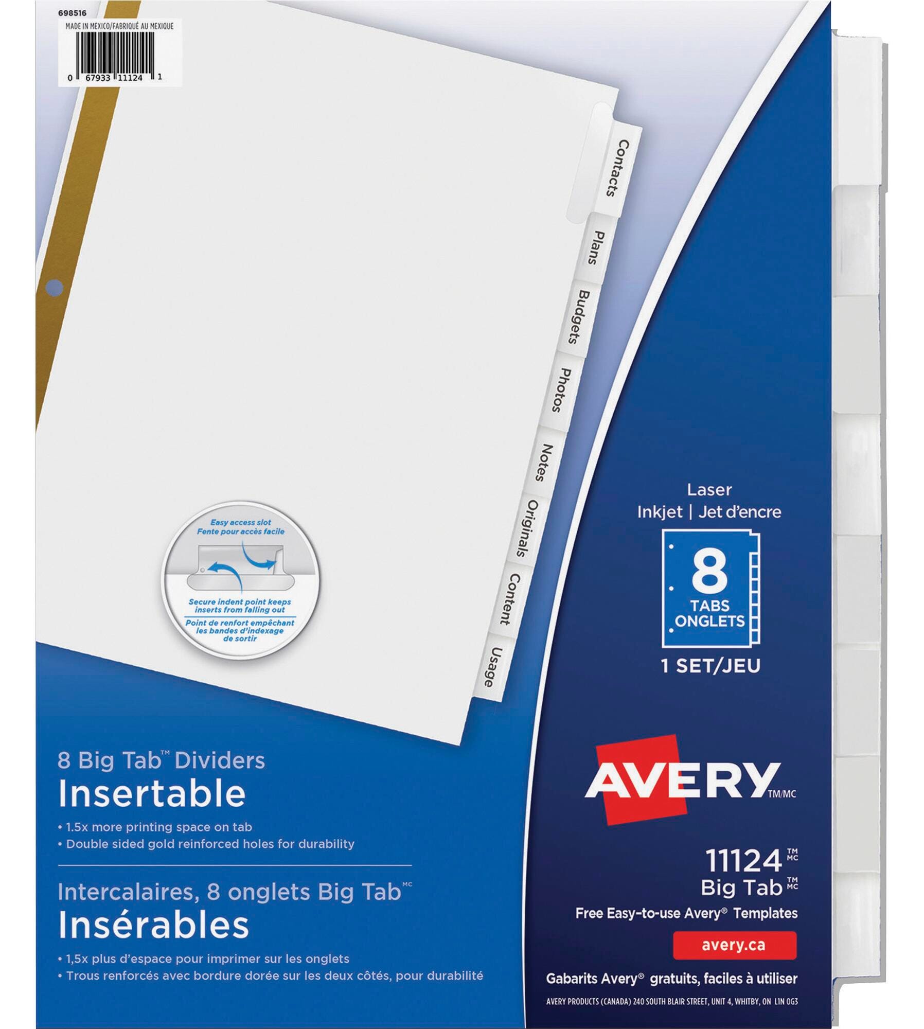 DIVIDERS INSERTABLE 2 SIDED 8 TAB CLEAR 1 SET AVE11124