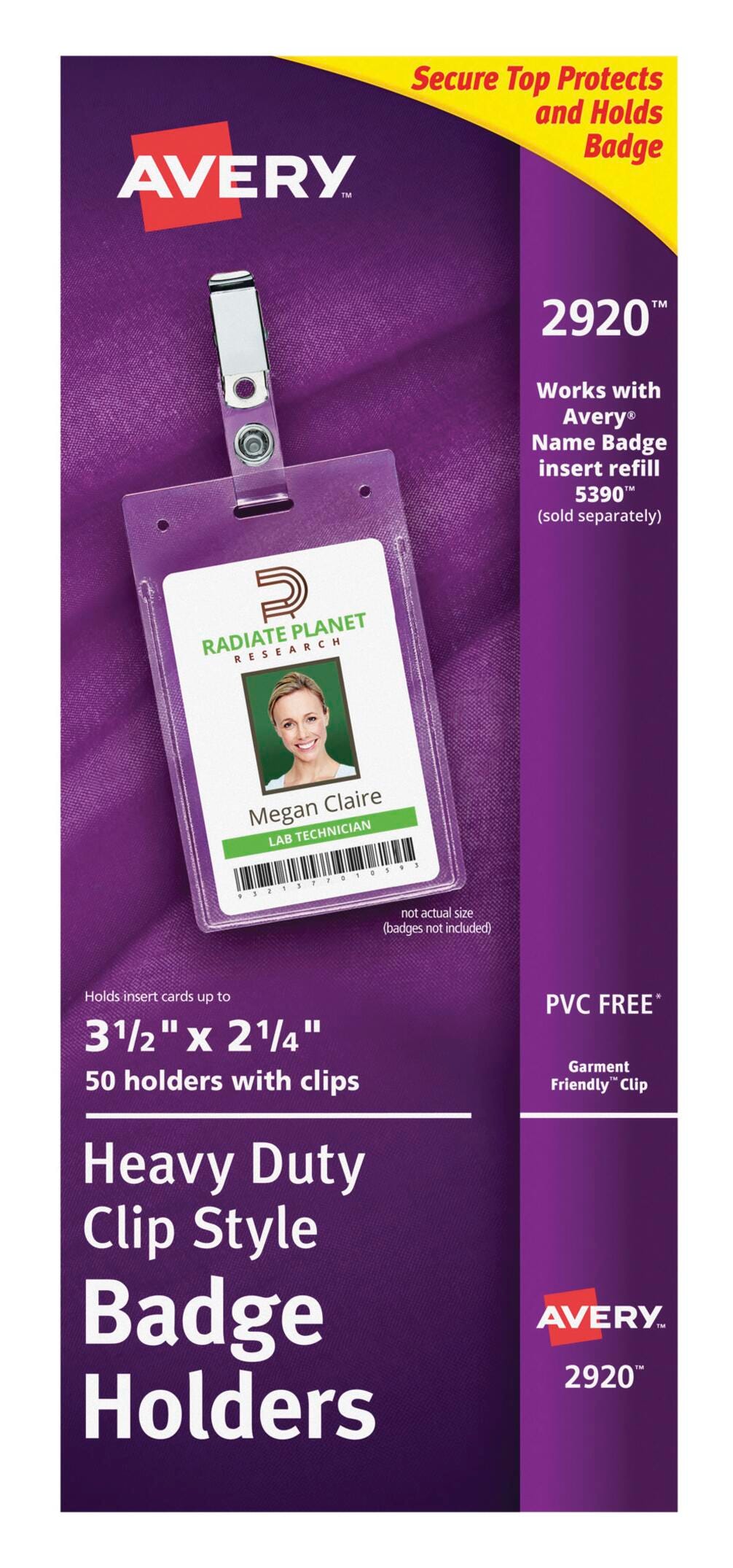 HOLDER BADGE PRTRAIT CLIP 2.25X3.5 CLEAR AVE2920 PACK OF 50