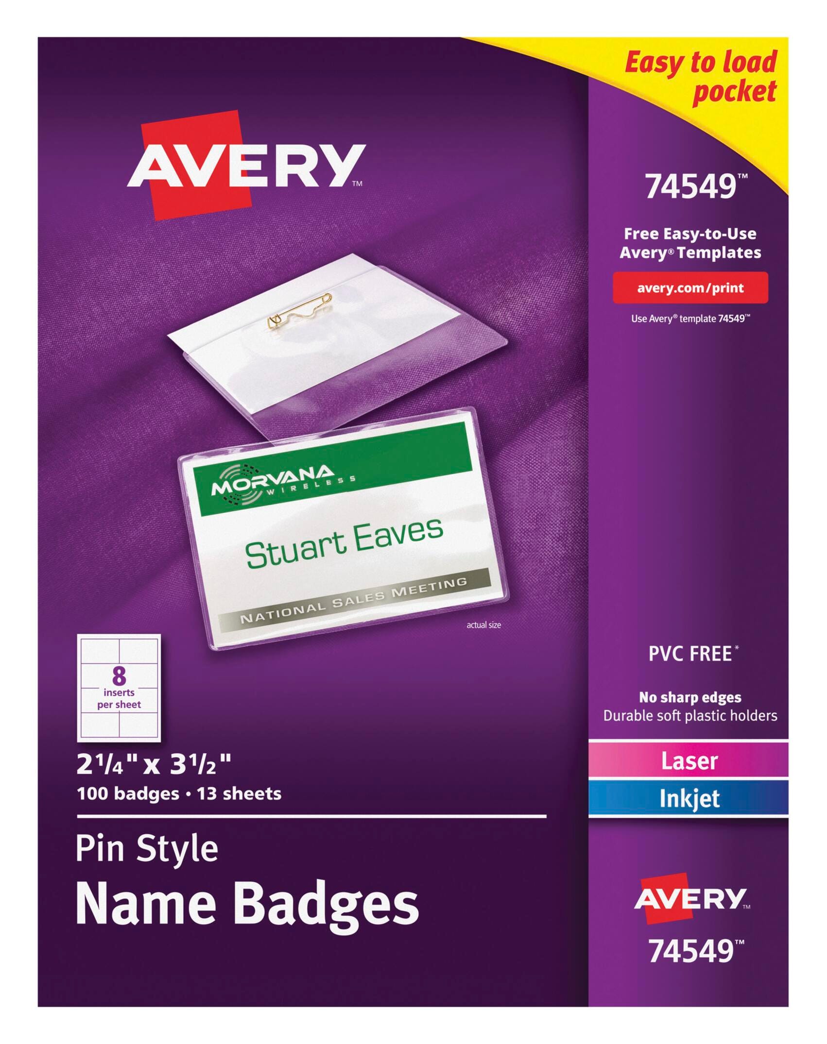 KIT NAME BADGE INSRT/HOLDER W/PIN AVE74549 PACK OF 100