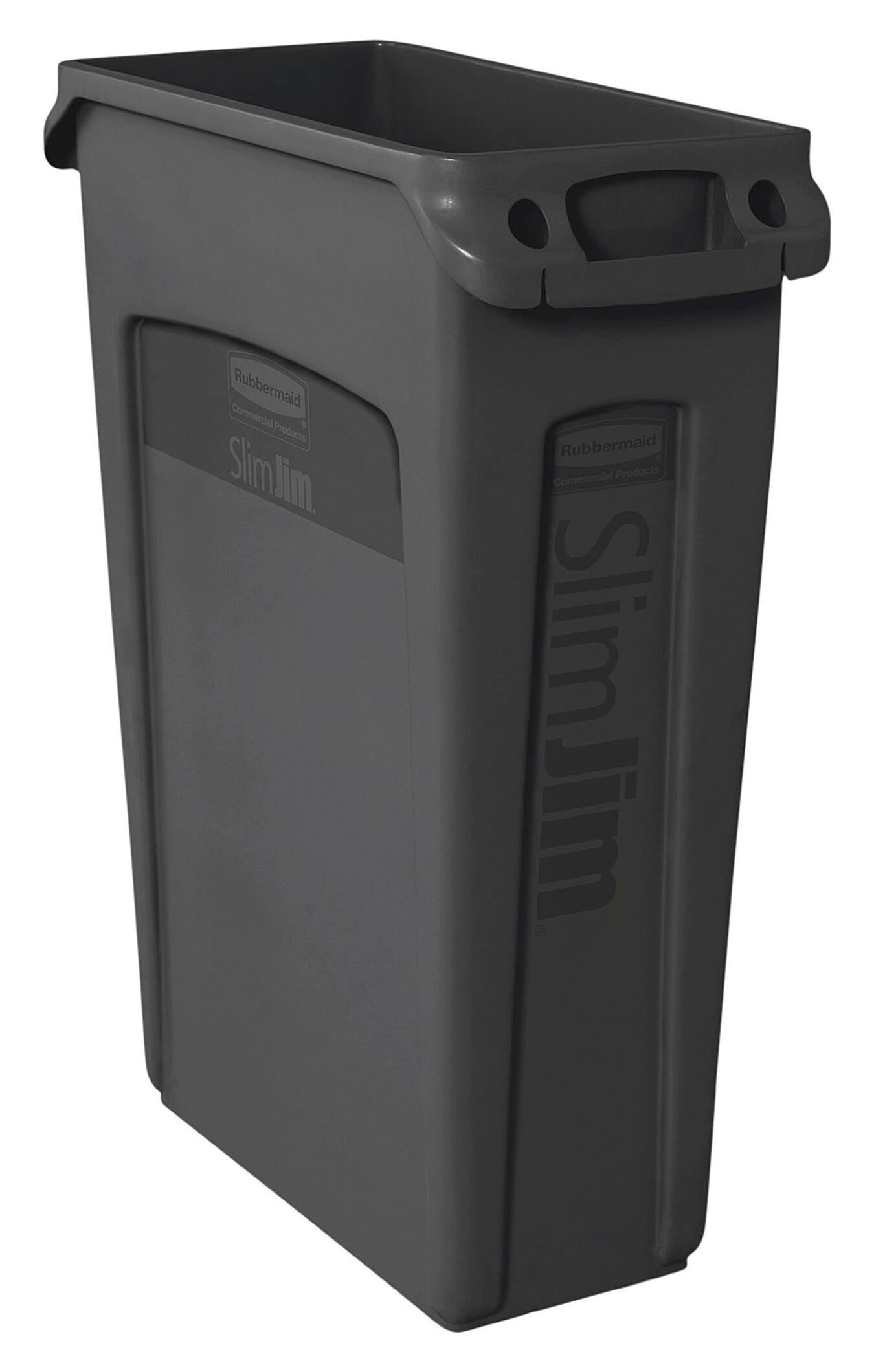 RECEPTACLE - SLIM JIM VENTED WASTE CONTAINER - 23 GALLON CAPACITY - BLACK COLOR - EACH