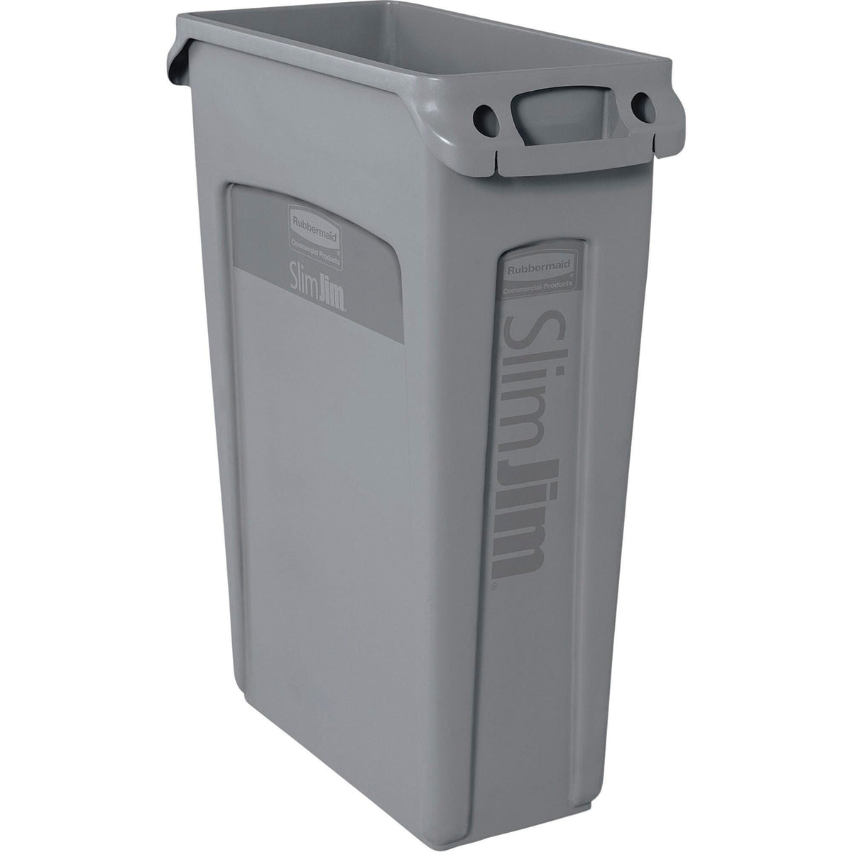 RECEPTACLE - SLIM JIM VENTED WASTE CONTAINER - 23 GALLON CAPACITY - 11 W X 22 D X 30 H IN - GRAY COLOR - EACH