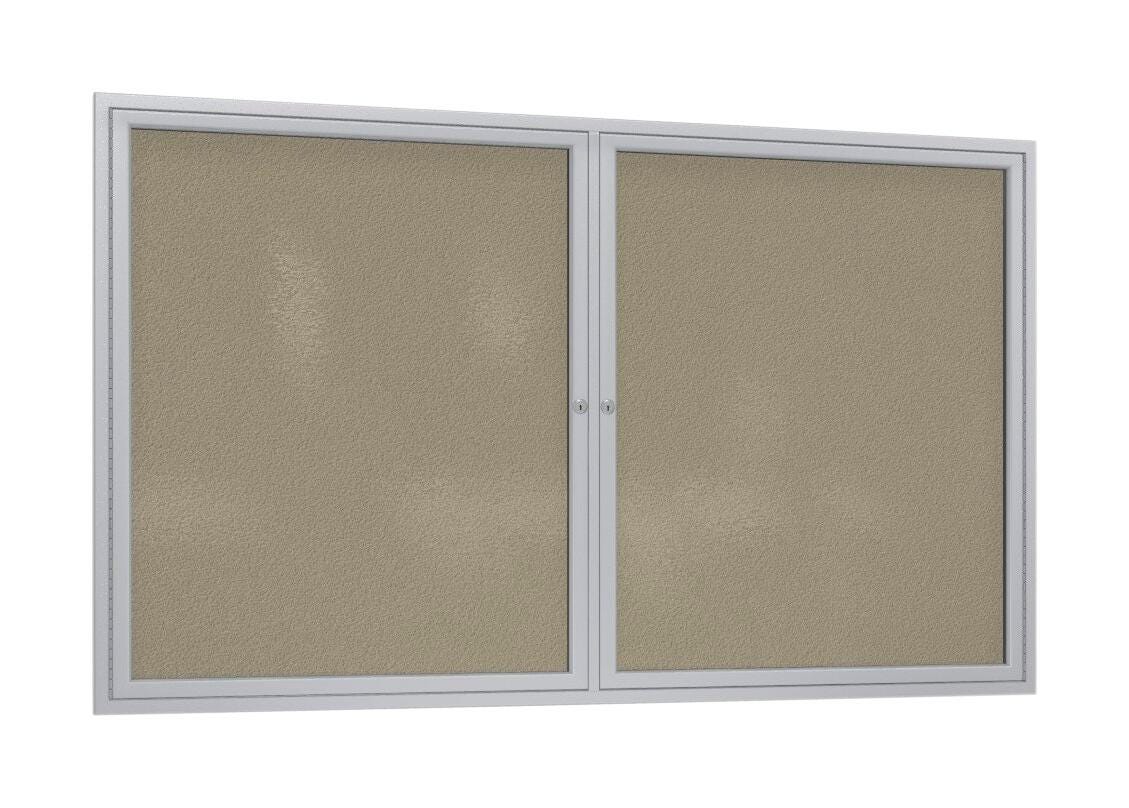 ENCLOSED MESSAGE BOARD - GHENT - ENCLOSED VINYL BULLETIN BOARD - 2 DOOR - SATIN ALUMINUM FRAME - 3 H X 4 W FT - CARAMEL COLOR