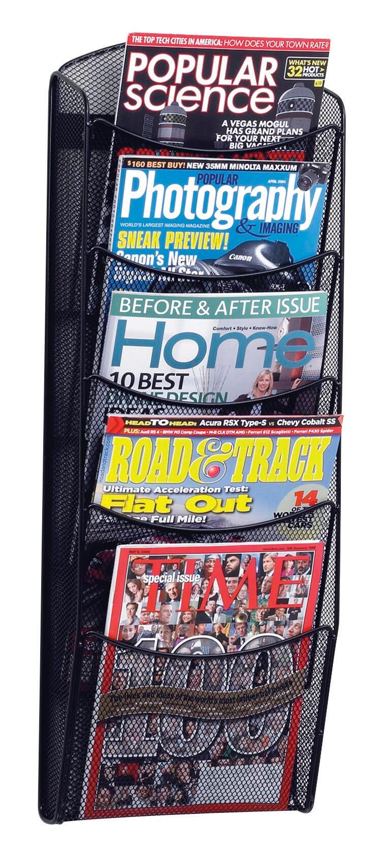 LITERATURE ORGANIZER 5 POCKET ONYX MAGAZINE RACK WALL MOUNTING W/HARDWARE MESH BLACK