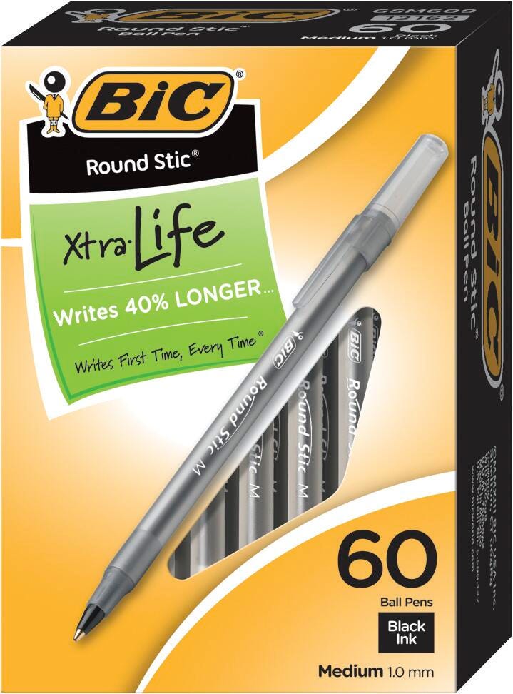 PEN BLACK BALLPOINT ROUND STIC MEDIUM 1.0MM PACK OF 60