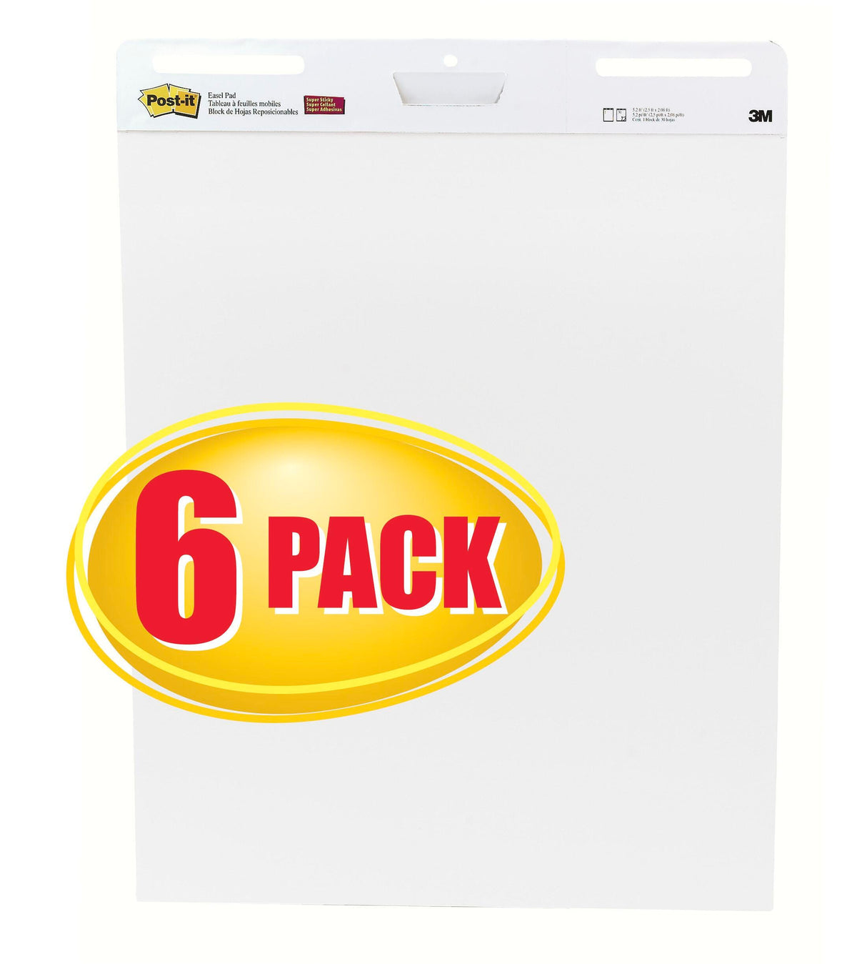 PAPER EASEL POST IT 25X30 UNRULED WHITE PK OF 6