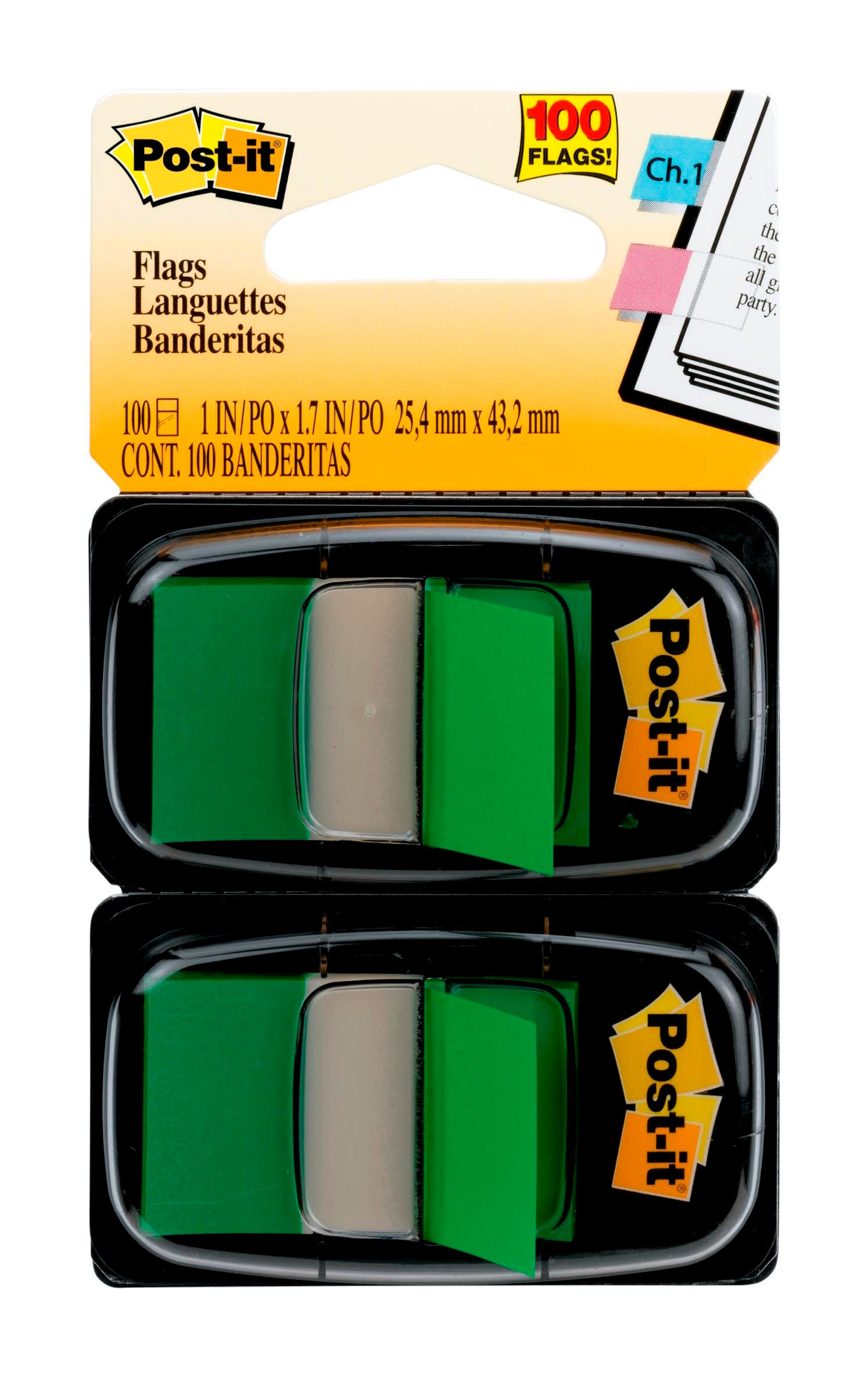 POST-IT-FLAGS 1 IN GREEN 2 DISPENSERS PACK OF 2